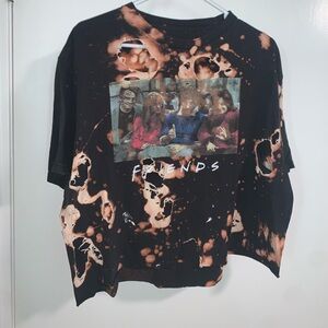Womens Black Bleached Friends Graphic Crop Top